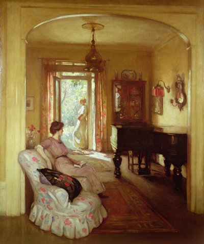 Interieur met twee dames door Percy William Gibbs